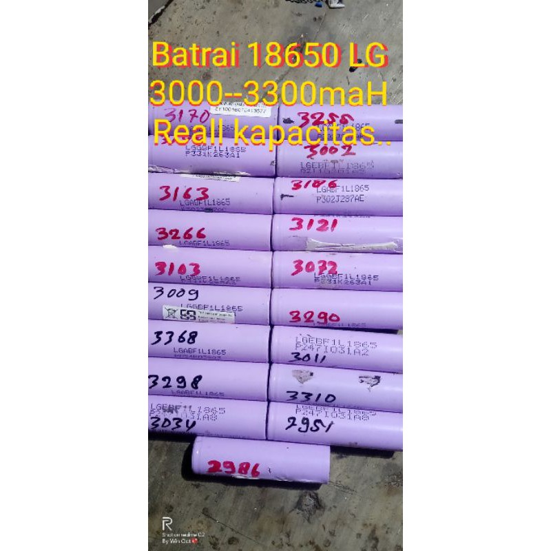 BATRAI POWER BANK 18650 MERK LG 3000 --3300maH