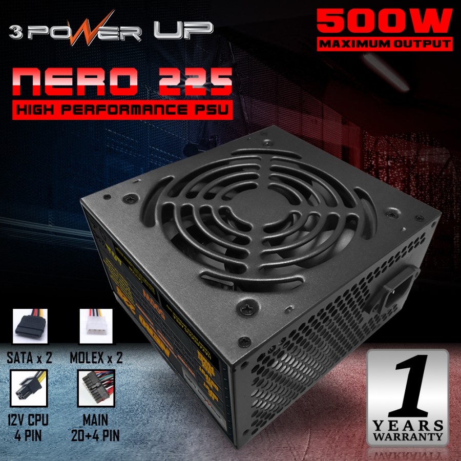 Power Supply 3 Power Up 500W PSU Nero 225