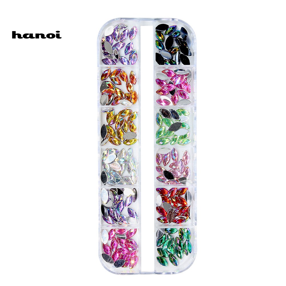 12 Grid 3D DIY Glitter Nail Art Rhinestone Sequins Decoration Manicure Tips