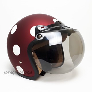 HELM BOGO Motif Polkadot Maroon  Doff  Full Cat  Retro Klasik 