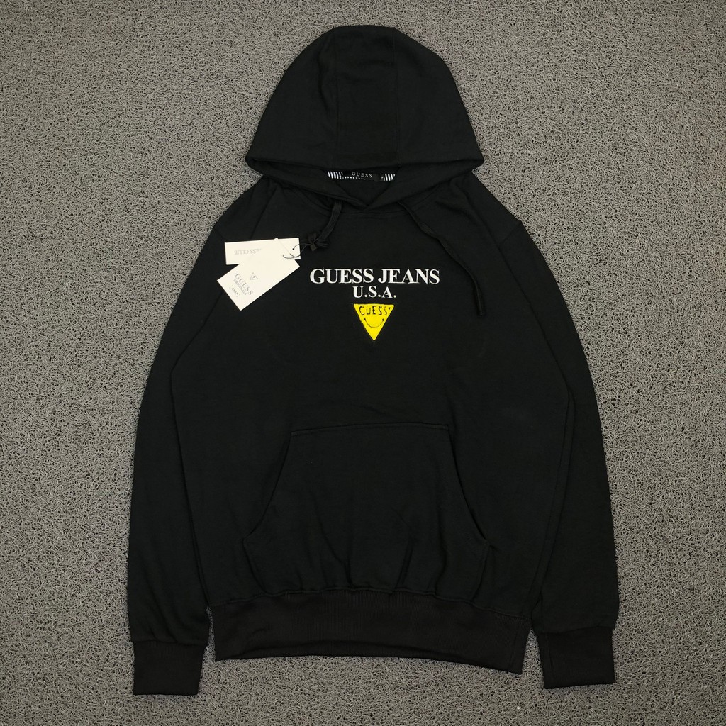 HOODIE GUESS JEANS USA TRIANGLE LOGO BORDIR PATCH BASIC SMILE BACK
