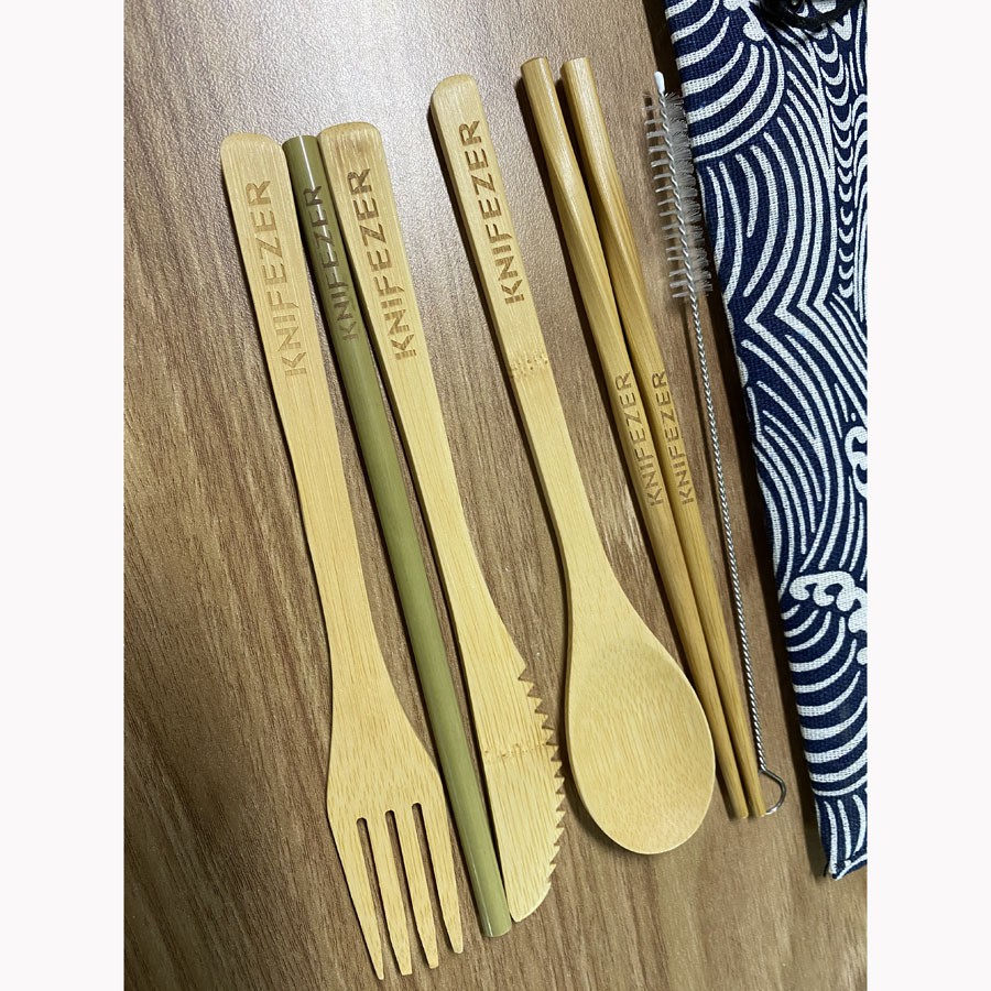 KNIFEZER Cutlery Set Perlengkapan Makan Sendok Garpu Pisau Sumpit Sedotan Japanese Style Bamboo - EA