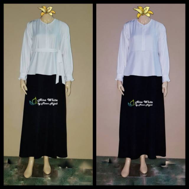 Hisa Dress Hitam Putih by Moon Hijab/gamis hitam putih/gamis ASN