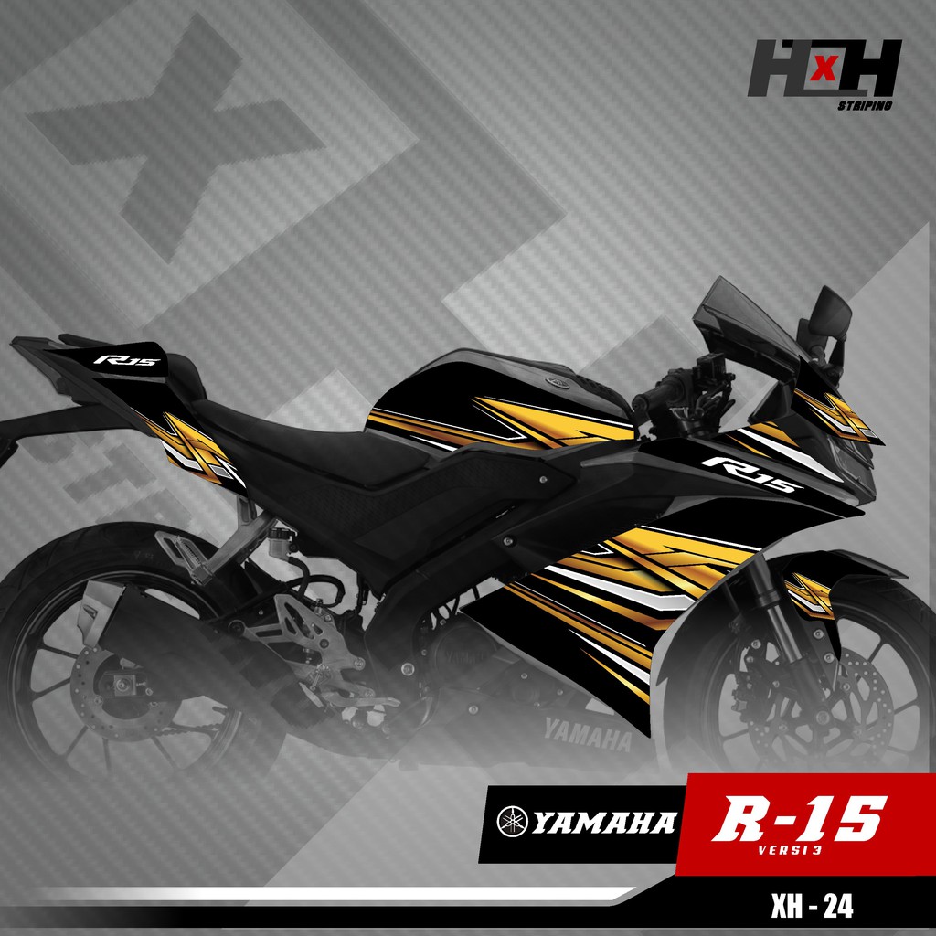 Sticker Stiker Striping Variasi Semifull R15 V3 / R15 VVA Desain XH-24 Gold Grafis