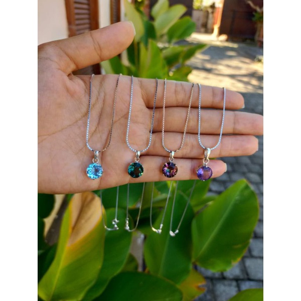 Kalung Perak Round Permata Solitaire