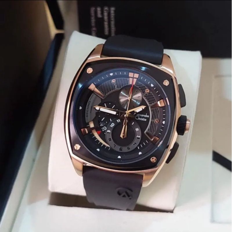 Jam Tangan Alexandre Christie AC 6591 Pria / AC6591 Black Rosegold Original