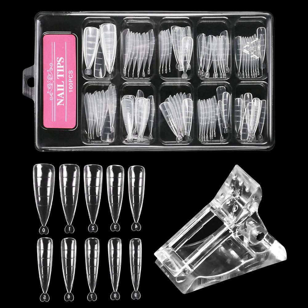 MXBEAUTY Kuku Palsu 100Pcs /box Untuk Gel UV Dengan Klip Quick Building Manicure Tools Nail Art Cetakan Tips