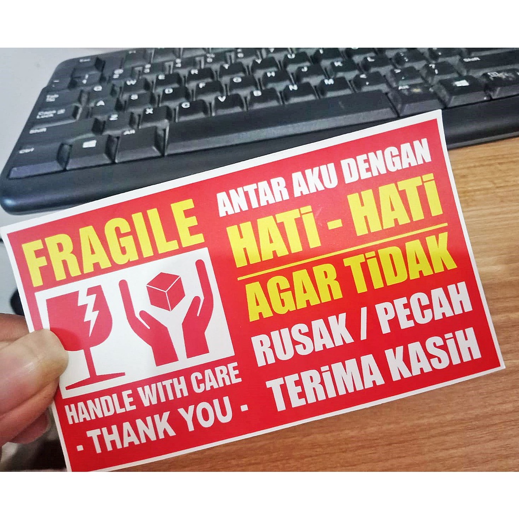 STICKER LABEL FRAGILE LAMINASI MATTE / DOFF JANGAN DIBANTING