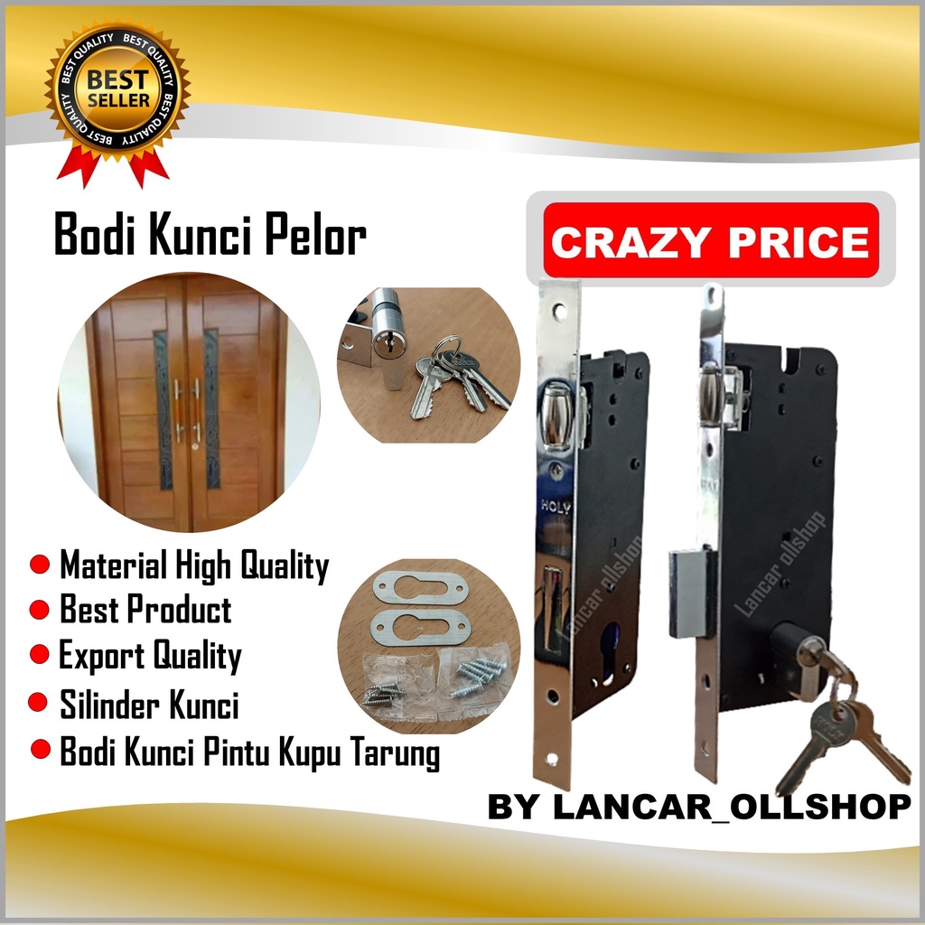 Kunci Pintu Rumah Bodi Body Kunci Pelor Besar Kupu Tarung 2 Pintu Dorong 1 Set