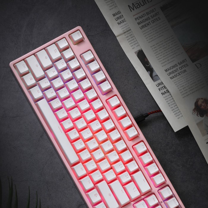 ALCHA KEYCAPS PUDDING / PUDING BACKLIT MECHANICAL KEYBOARD WHITE-PINK