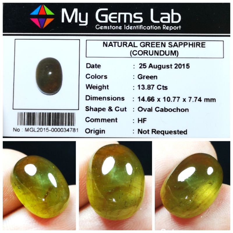 Natural Batu Green Sapphire Top Colour Hot Kristal Plus Memo Gems Lab Big Size HQ