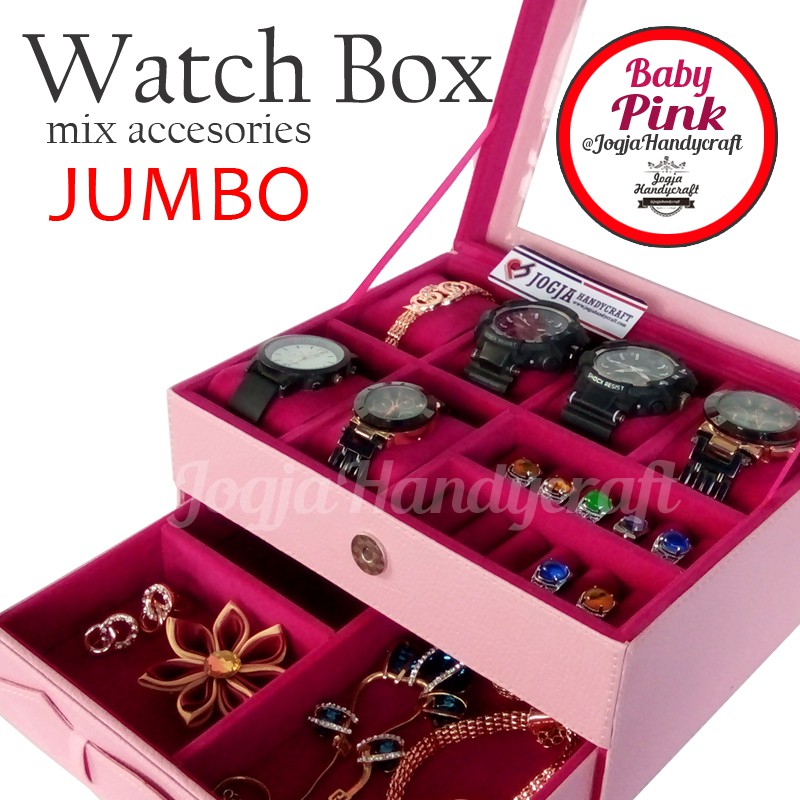 Kotak Tempat Jam Tangan JUMBO mix Tempat Perhiasan Susun Baby Pink