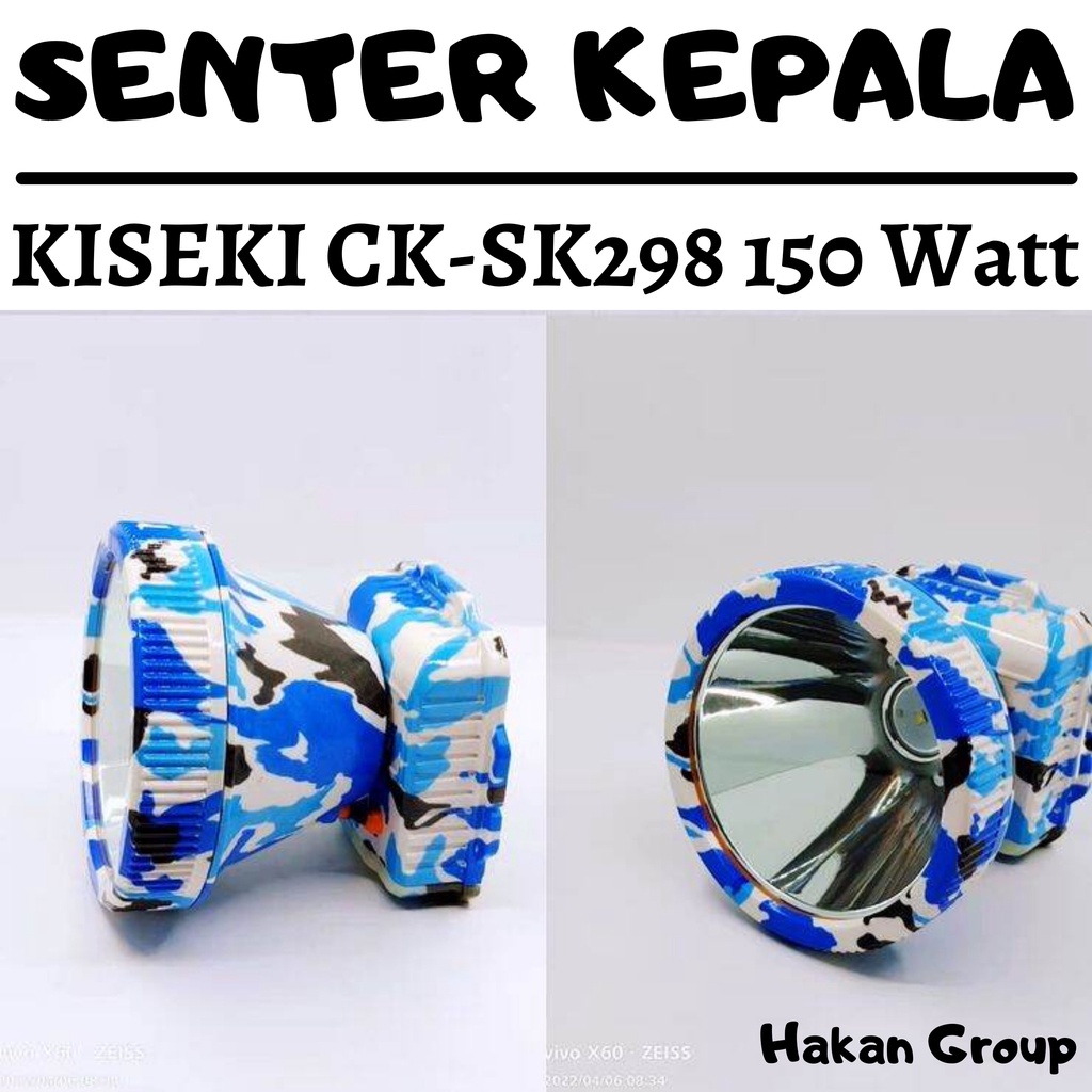 Senter Kepala / Head Lamp Kiseki CK-SK298 150 Watt Cahaya Putih Super Terang Sorot Jauh Body Loreng | Senter Kepala Kiseki CK-298 150W | BISA COD | FMS