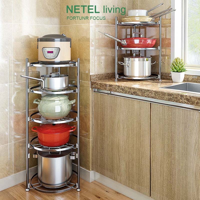 NETEL Rak Panci Rak Susun Serbaguna Rak Dapur Stainless Rak Pot Peralatan Dapur 2/3/4/5 Lapisan Rak 