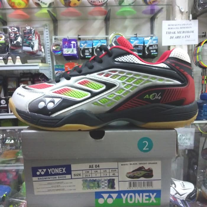 Sepatu Badminton Original Yonex AE04 size 40 White/Black/Bright Orange