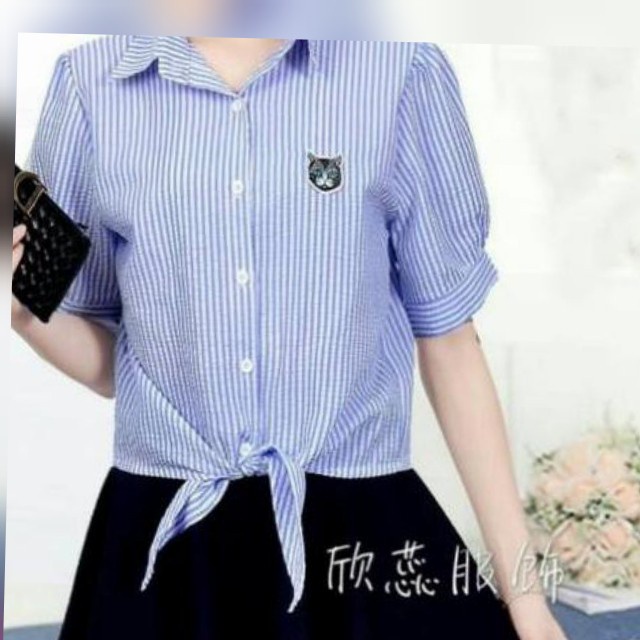 KEMEJA WANITA PAKAIAN KEKINIAN BAJU HEM CEWEK CASUAL PEREMPUAN MODEL TERBARU SALUR IKAT CAT