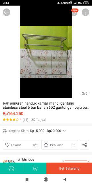 Rak Jemuran Handuk Kamar Mandi Gantung Stainless Steel 5 Bar Baris 8602 Gantungan Baju Bathroom Besi