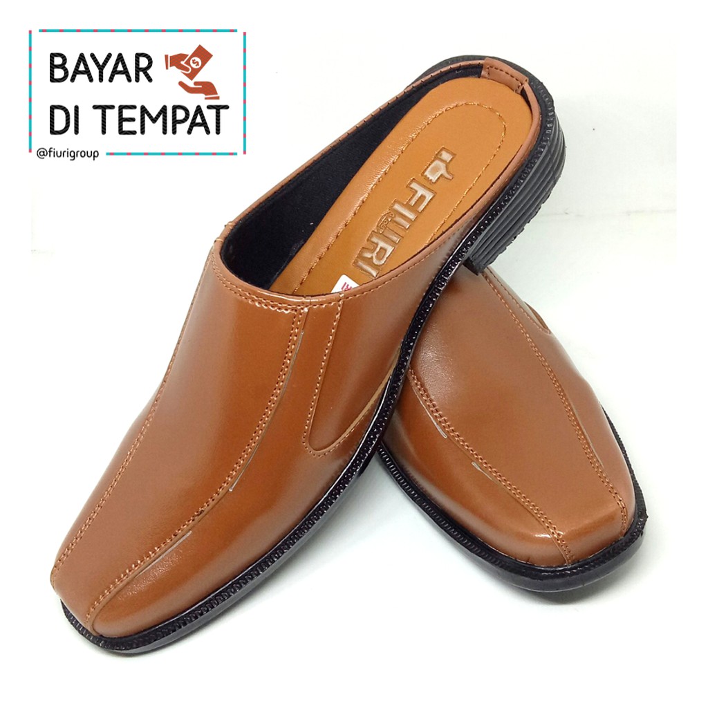 FIURI - BJ 6 Tangerine 38-43 - Sepatu Pantofel Selop Pria - Sepatu Formal Pria - Sepatu Pantopel Slop Kerja Kantor Cowok Murah - Bustong Slip On Nikah Promo Diskon - Sepatu Pantopel Sendal Kulit Lebaran Hari Raya Idul Fitri - Fashion Pria