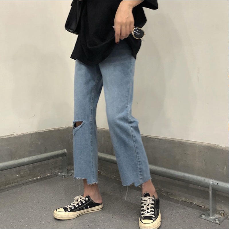 Jeans High Waist Murah / Celana HW jeans wanita/celana sobek lutut/celana jeans wanita