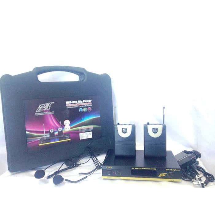 Mic Wireless Pewie UHF-898 Big Power 2 Clip On 2 Headset UHF Free Koper Kualitas Bagus