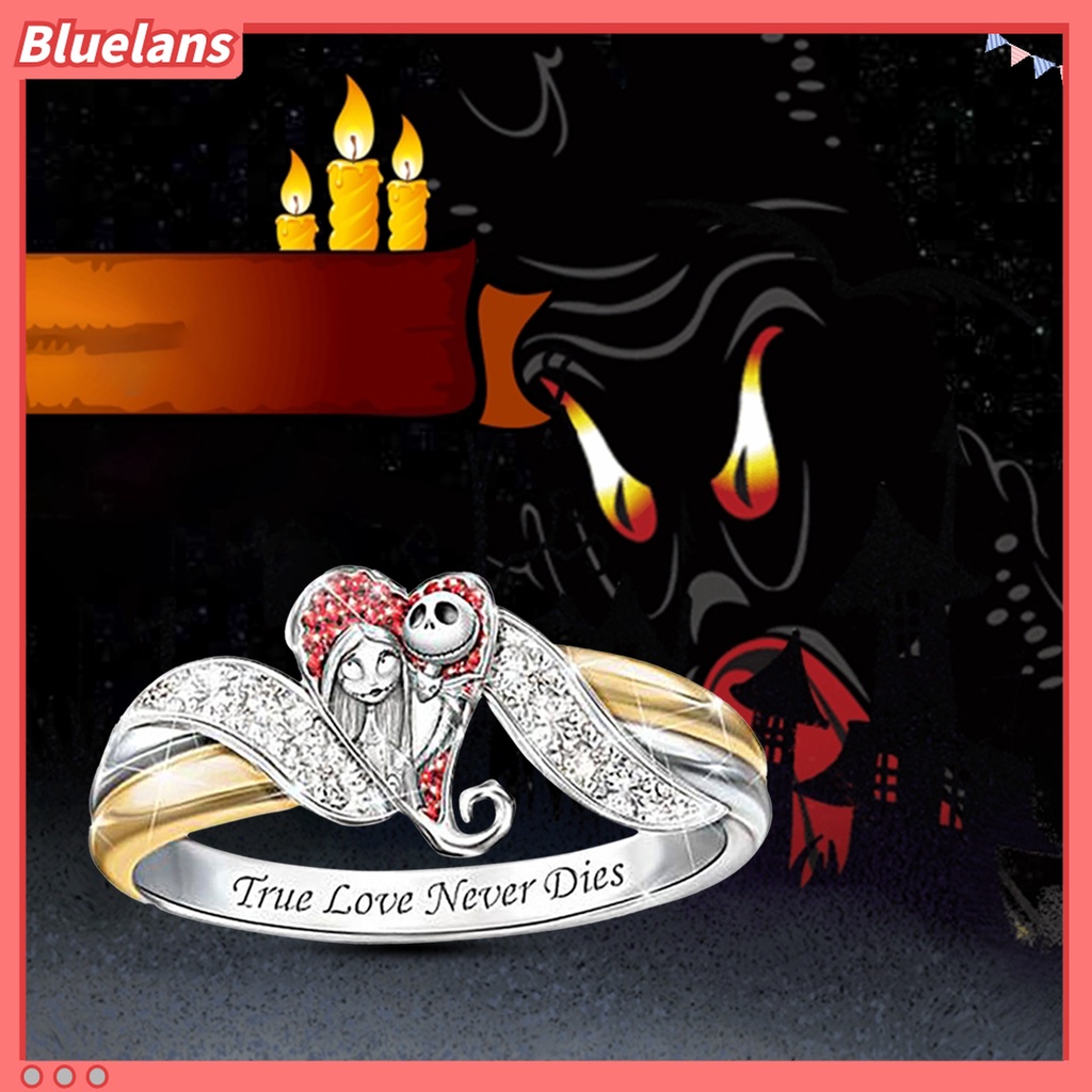 Cincin Bentuk Hati Bahan Alloy Motif Print Tulisan Aksen Berlian Imitasi Untuk Wanita