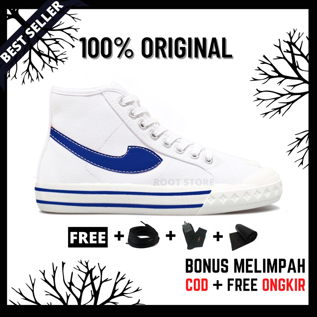 100% Original Sepatu Lokal Casual White Blue Hi | Not Compass Retrograde High