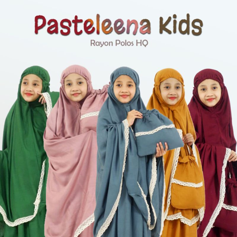 Mukena anak terbaru mukena pasteleena rayon premium motif polos