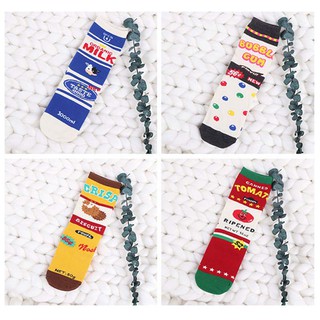 Kawaii Kaos  Kaki  Lucu Motif Tomat Biskuit Cokelat 