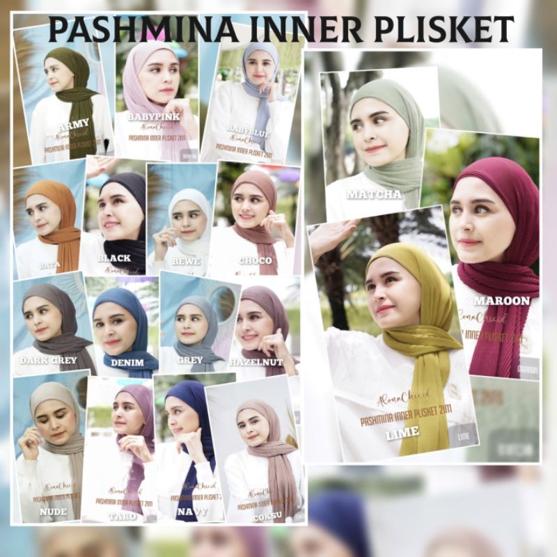 Pashmina Inner 2in1 Plisket Lidi Ceruty Baby Doll Full Tanpa Garis Tengah Pleats Plisir Premium