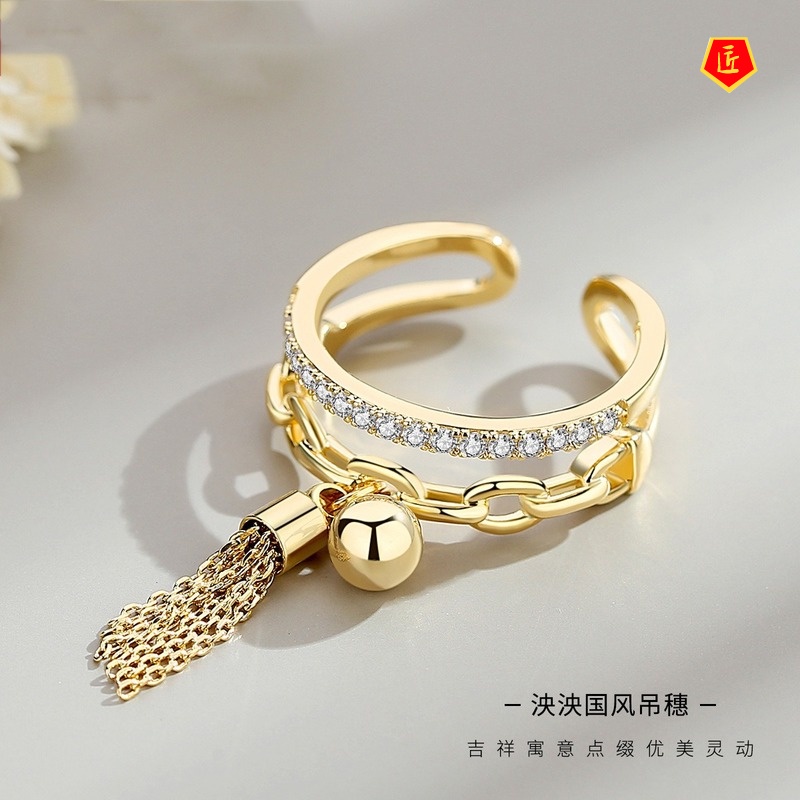 [Ready Stock]Chinese Style Yarn Ball Tassel Ring Female Minority Simple