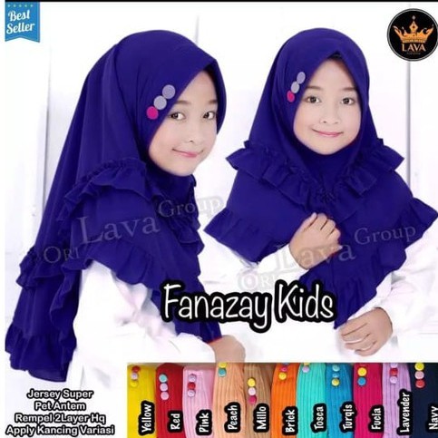 SUPER BABY / HIJAB ANAK REMPEL 2 LAYER KANCING 3 / JILBAB JERSEY / HIJAB KEKINIAN / KERUDUNG MURAH H