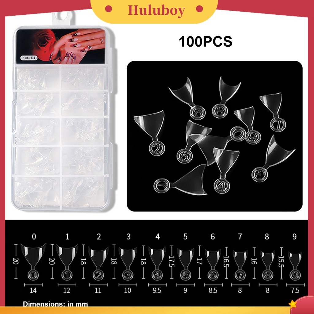 Huluboy Huluboy♡ 100pcs Kuku Palsu Extension Model Pendek Gaya Perancis Untuk Kecantikan