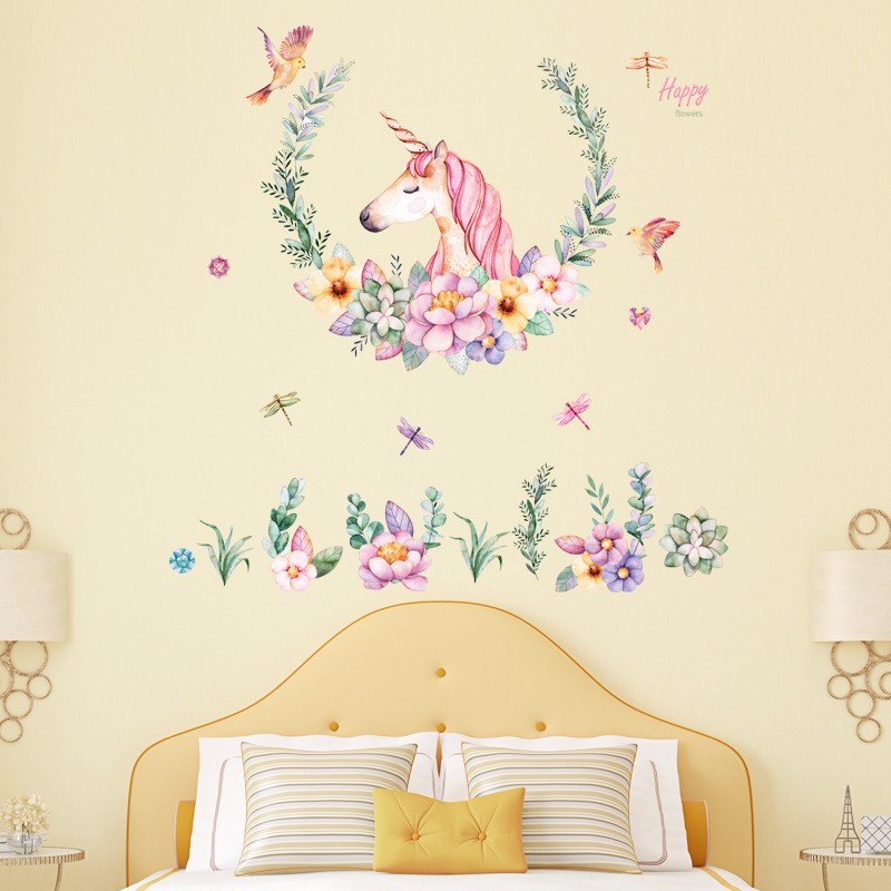 Reliza Wall Sticker Kuda Unicorn Flower Stiker Dinding JM7329