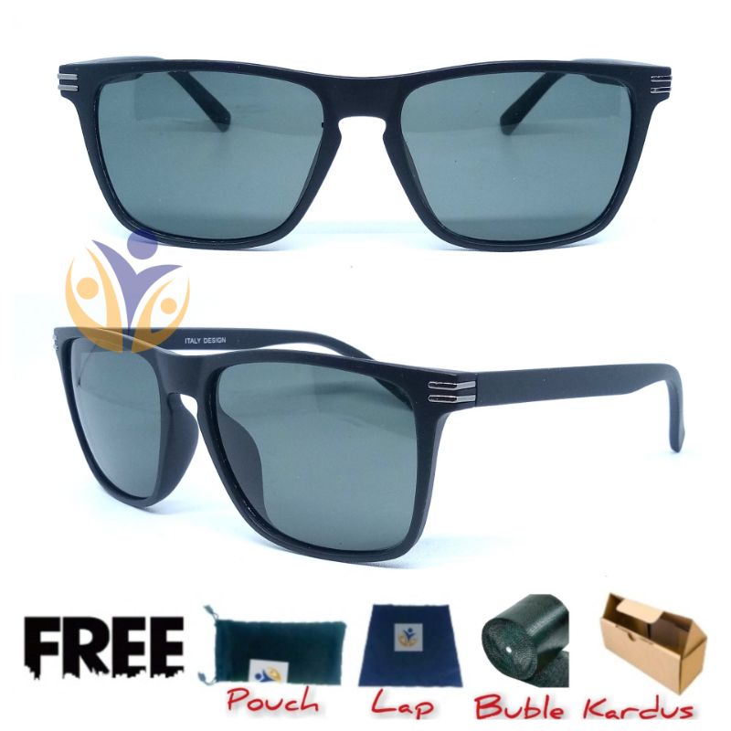 Sunglass lensa kaca hitam greenlake kotak anti uv