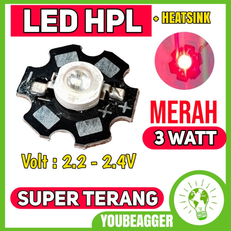 LED HPL 3 WATT MERAH + HEATSINK