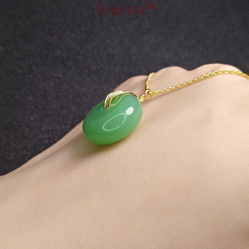 Retro Classic Fashion 24K Gold Jade Simple round Pendant Necklace