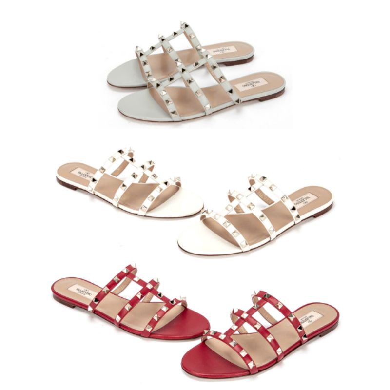 Valentino Rockstud Strappy Flats Sandal