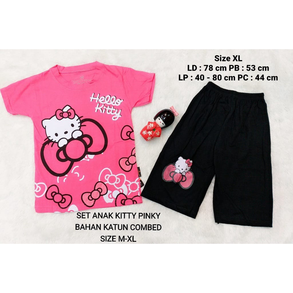 [ SUXIENNA ] RF- GINORA SETELAN HOTPANTS ANAK PEREMPUAN SABLON HELLO KITTY BAHAN KAOS COMBED SIZE XL