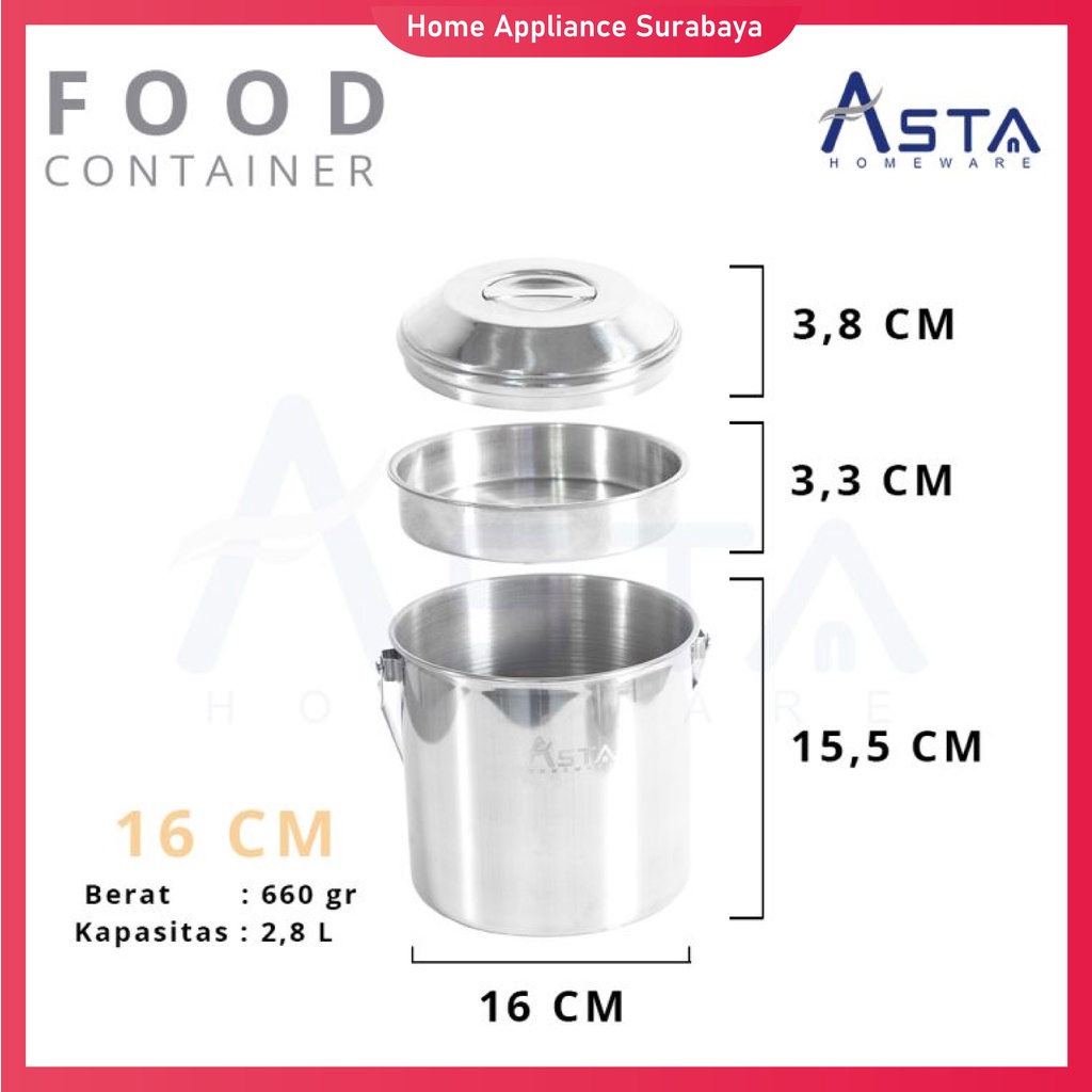 ASTA Food Container - Rantang Tunggal / Rantang Soto Stainless Steel Anti Karat 14CM / 16CM