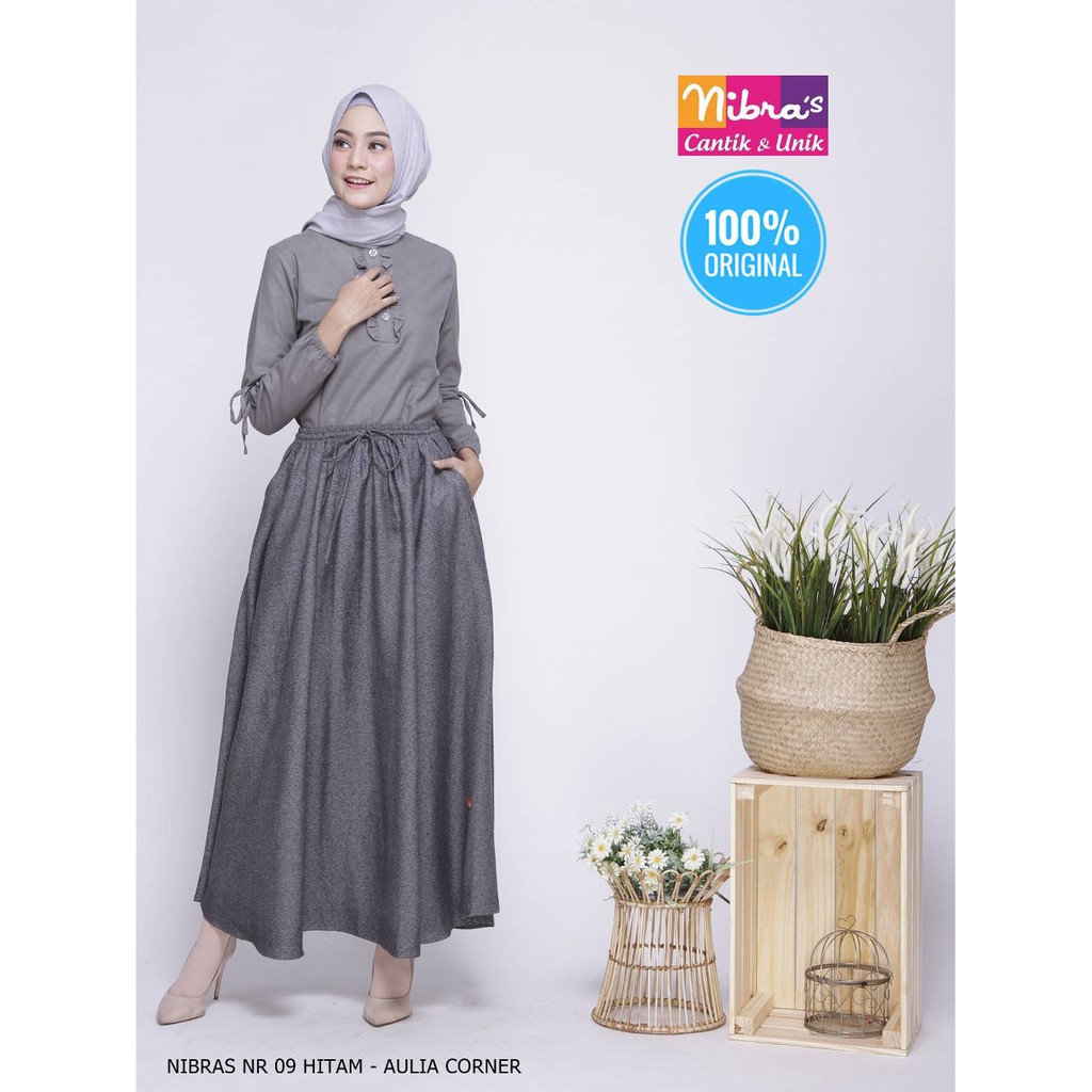 Model Paling Baru Rok Panjang Muslimah Terbaru Nibras NR 09 Hitam ORIGINAL Bawahan Rok Jeans