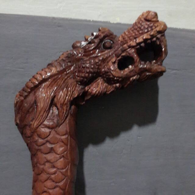 TONGKAT JALAN UKIR NAGA KAYU STIGI