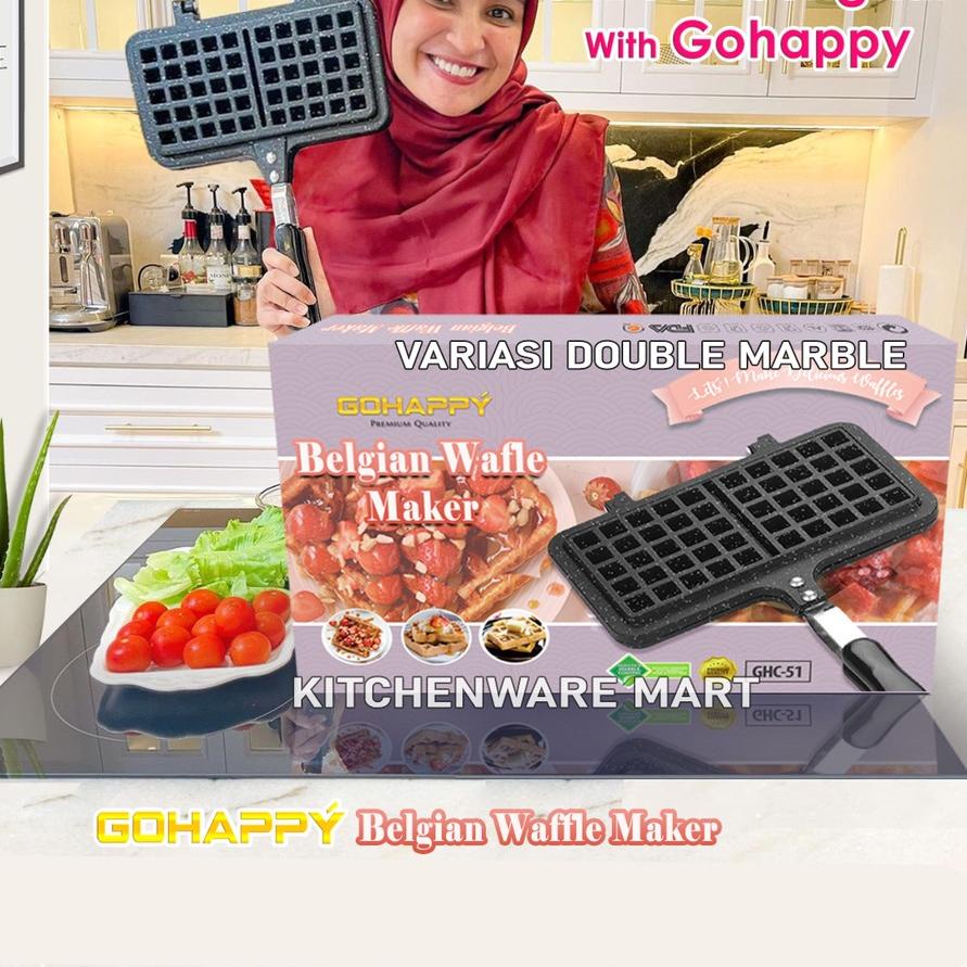 ➷ Cetakan Waffle Belgian Kotak Pan Teflon- Go Happy Waffle Belgian Croflfe - Waffle Maker Gohappy ●