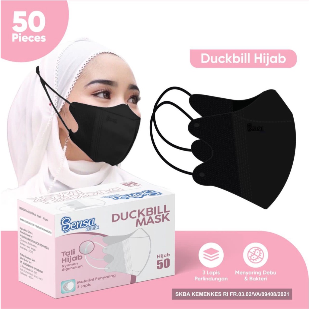 MASKER DUCKBILL HIJAB SENSA ADA EMBOS 1BOX ISI 50PCS