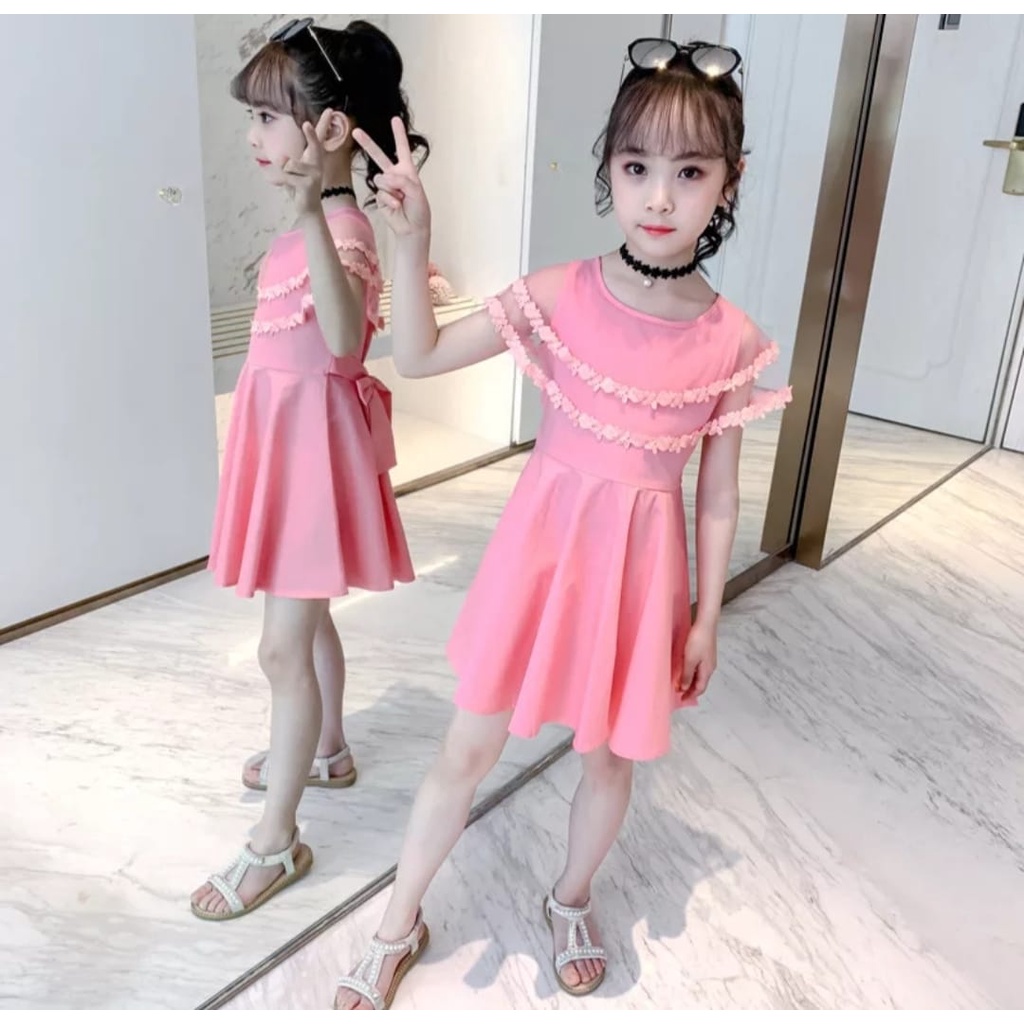 INV - DRESS KIDS CANDY TERBARU / COMBI TILLE DAN LACE / PINK