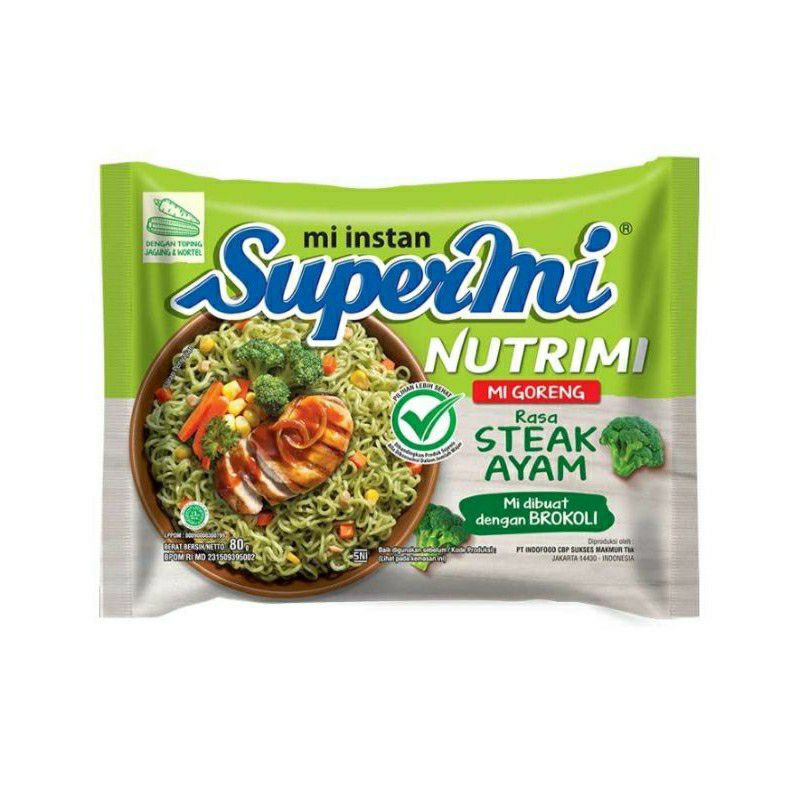 Mie Hijau Mie Goreng Supermi Nutrisi Rasa Steak Ayam Brokoli