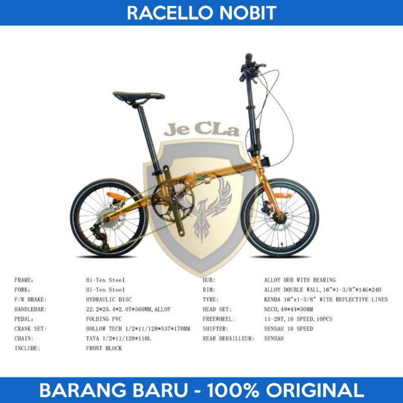 Sepeda Lipat 16 Inch RACELLO NOBIT 10 Speed Hi Ten Steel Hydraulic Disc Brake