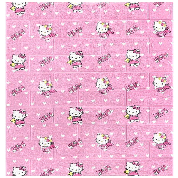 （COD）Promosi terlaris！！Wallpaper dinding 3D kamar tidur wallpaper Foam Motif Batu Bata Dekorasi kamar Stiker Dinding for Bedroom-ZW-K10 Hello Kitty