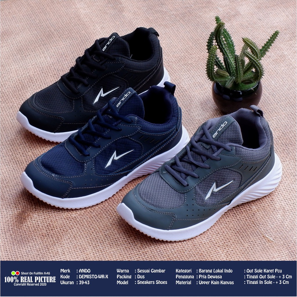 Sepatu running pria original Ando Demisto model simple warna kalem 39-43