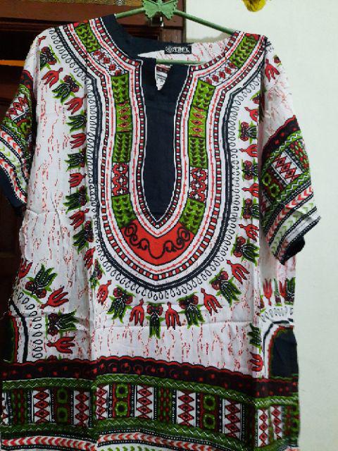 [promo] Kaos Etnik Dashiki Pria Wanita Dasar Putih All Size