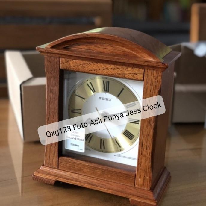 QXG123 Jam Meja Weker Seiko Original kayu